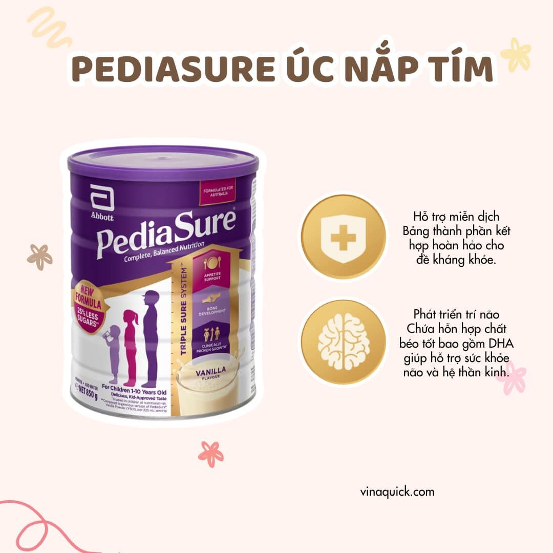 Sữa PediaSure Úc Nắp Tím Cho Bé Từ 1 Đến 10 Tuổi (850g)