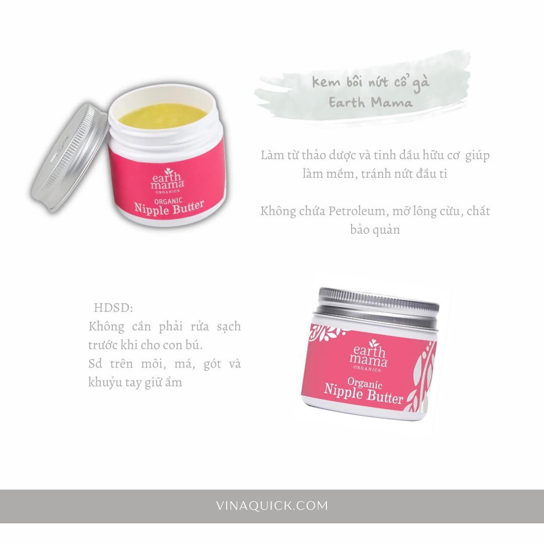 Kem trị nứt cổ gà bôi đầu ti Organic Nipple Butter Breastfeeding Cream by Earth Mama 60ml
