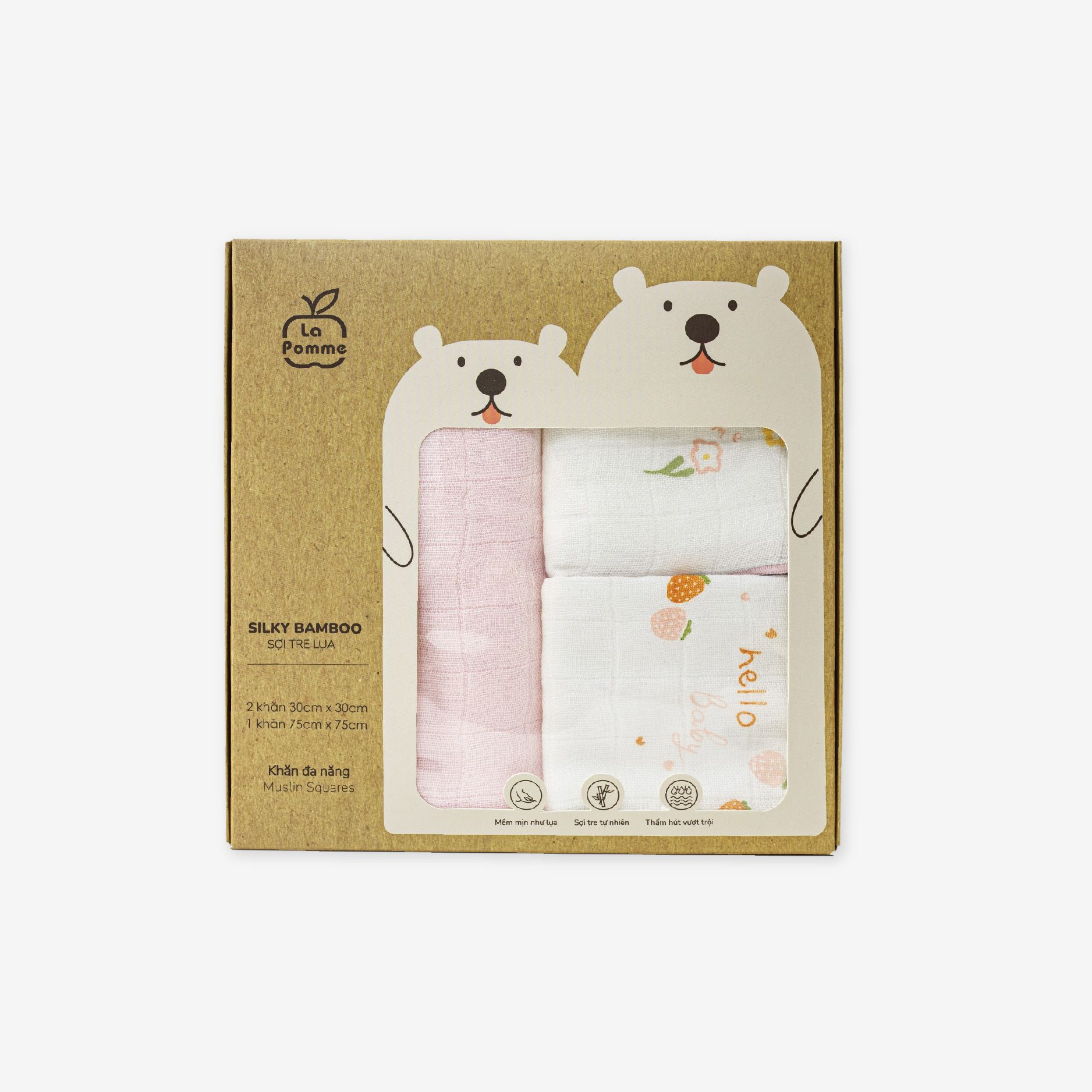 Set 3 Khăn Đa Năng Sợi Tre Lua La Pomme Mix Họa Tiết (120x120cm)