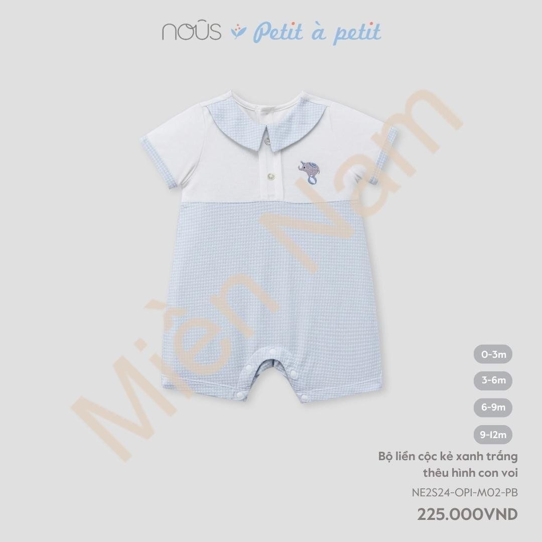 Bodysuit Tay Ngắn Nous Kẻ Xanh Trắng Thêu Hình Voi