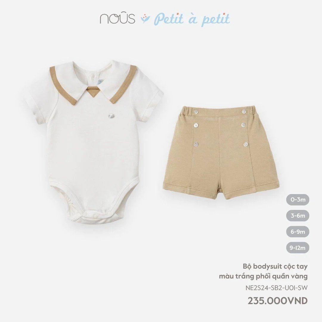 Bodysuit Tay Ngắn Nous Bé Trai Màu Trắng Phối Quần Xanh Vàng