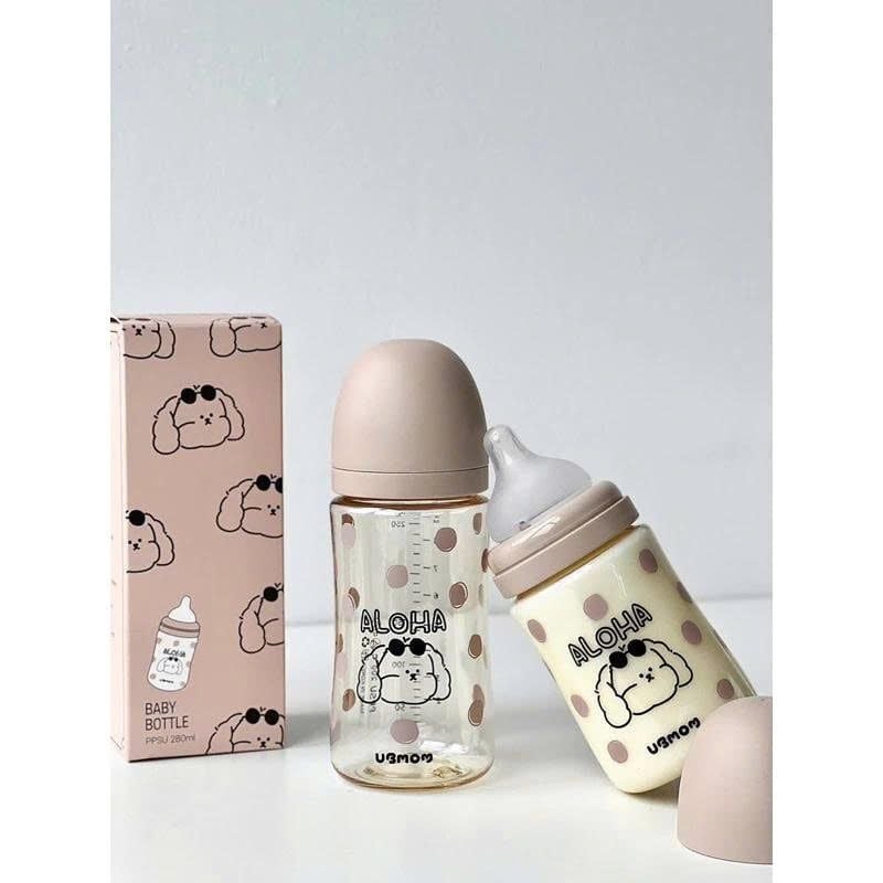 Bình Sữa PPSU Cổ Rộng UBmom Cún Aloha Choco