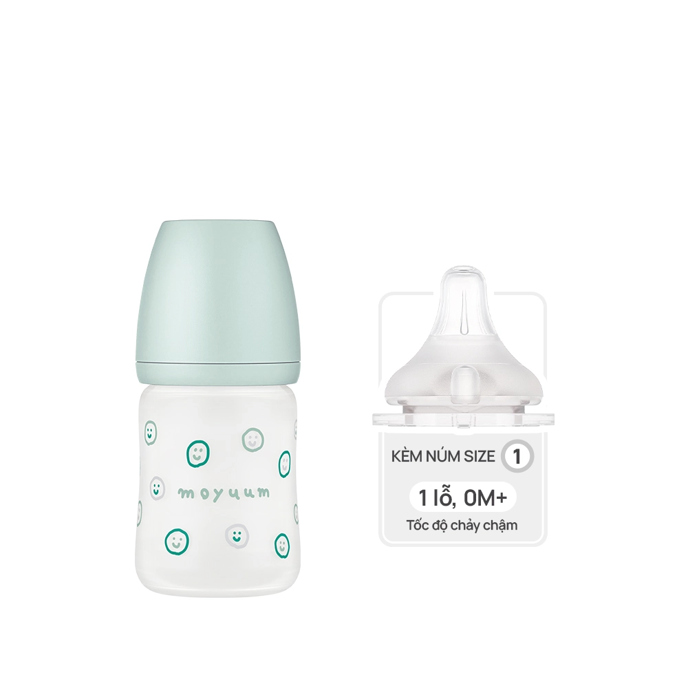 Bình Sữa Thủy Tinh Tráng Silicon Moyuum - Happy More