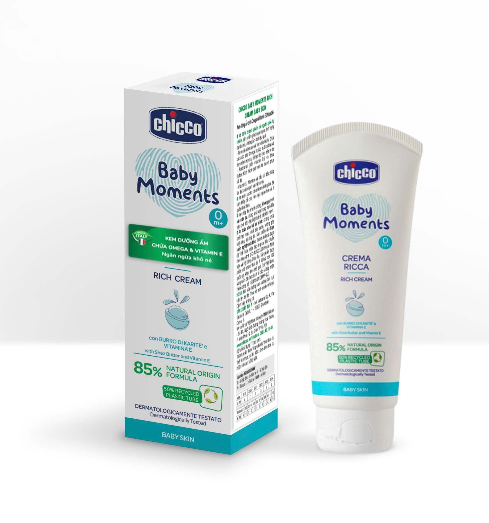 Kem dưỡng ẩm chứa Omega và Vitamin E Chicco 0M+ 100ml