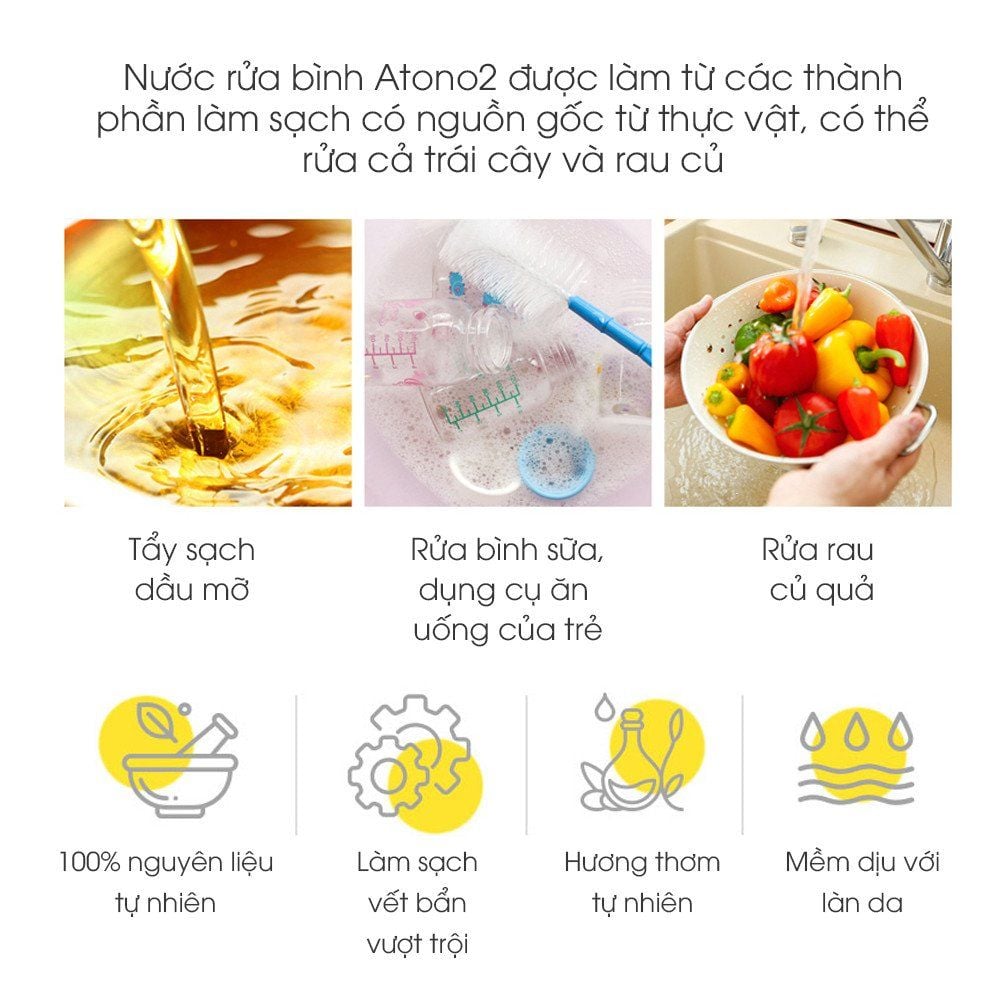 Nước Rửa Bình - Rau Củ Quả Và Chén Bát Thuần Chay Đậm Đặc Atono2