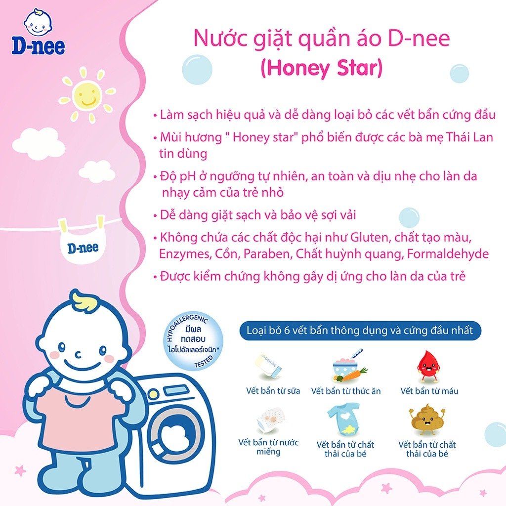 Nước Giặt Quần Áo Em Bé Dnee Hồng - Honey Star 3L