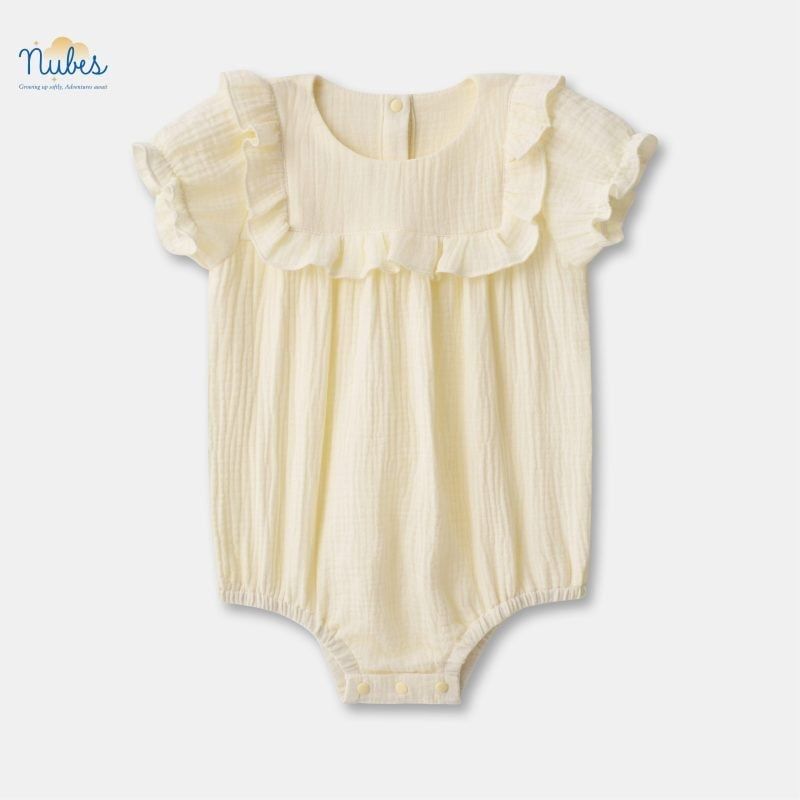 Bộ áo liền quần romber Nubes cho bé gái cổ bèo vuông be (6-9M)