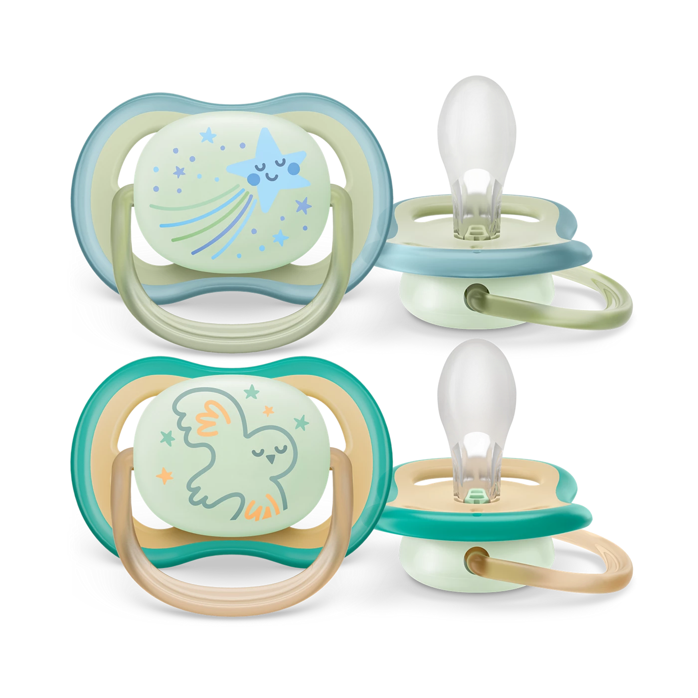 Set 2 Ti Giả Philips Avent Thông Khí Ultra Air Nighttime Phát Quang (0-6M)