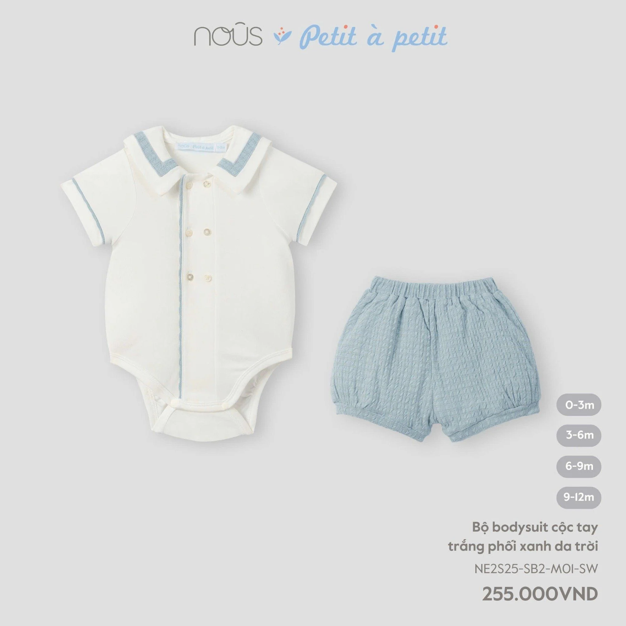 Bộ bodysuit cộc tay Nous trắng phối xanh da trời