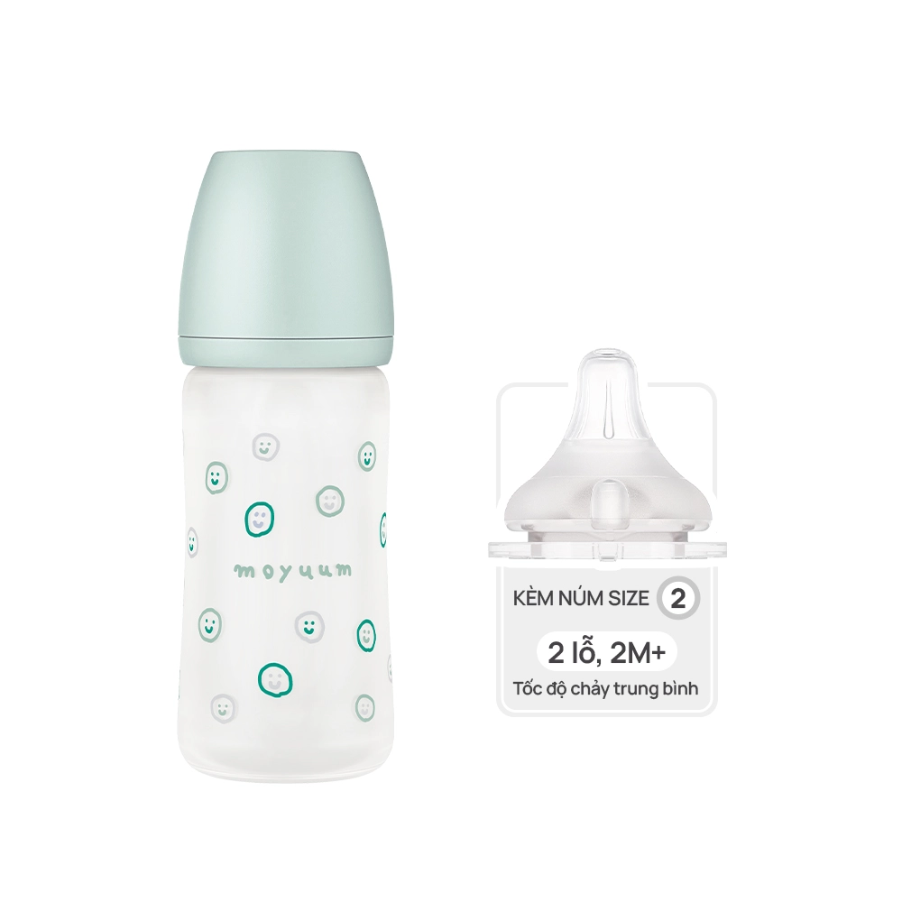 Bình Sữa Thủy Tinh Tráng Silicon Moyuum - Happy More