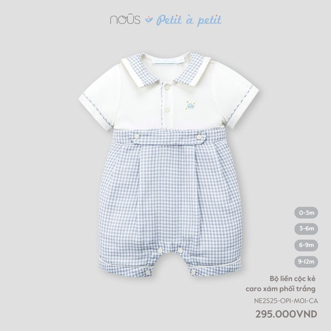 Bộ liền cộc Nous kẻ caro xám phối trắng