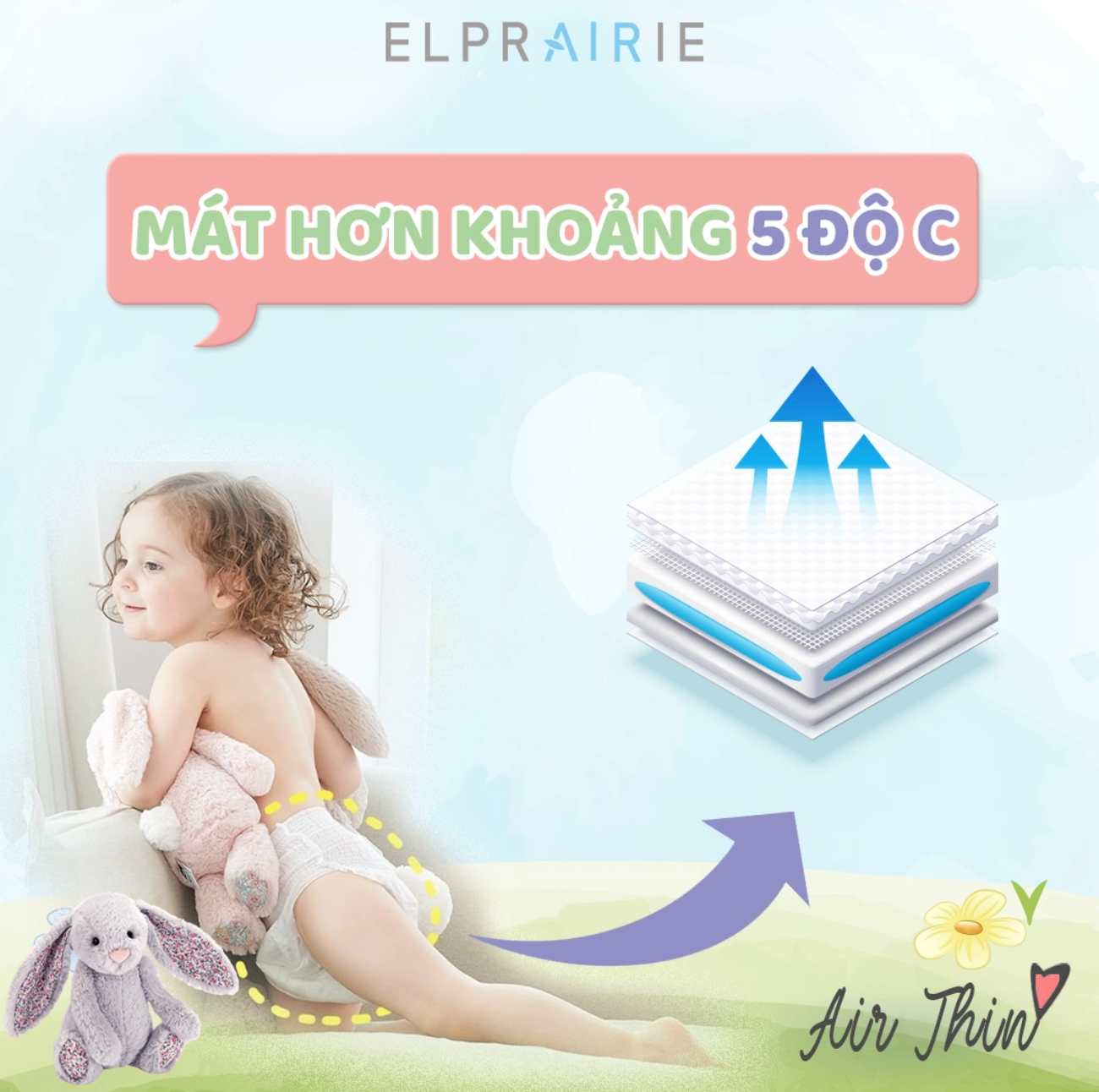 Tã/Bỉm Dán Elprairie Air Thin Nội Địa Hàn