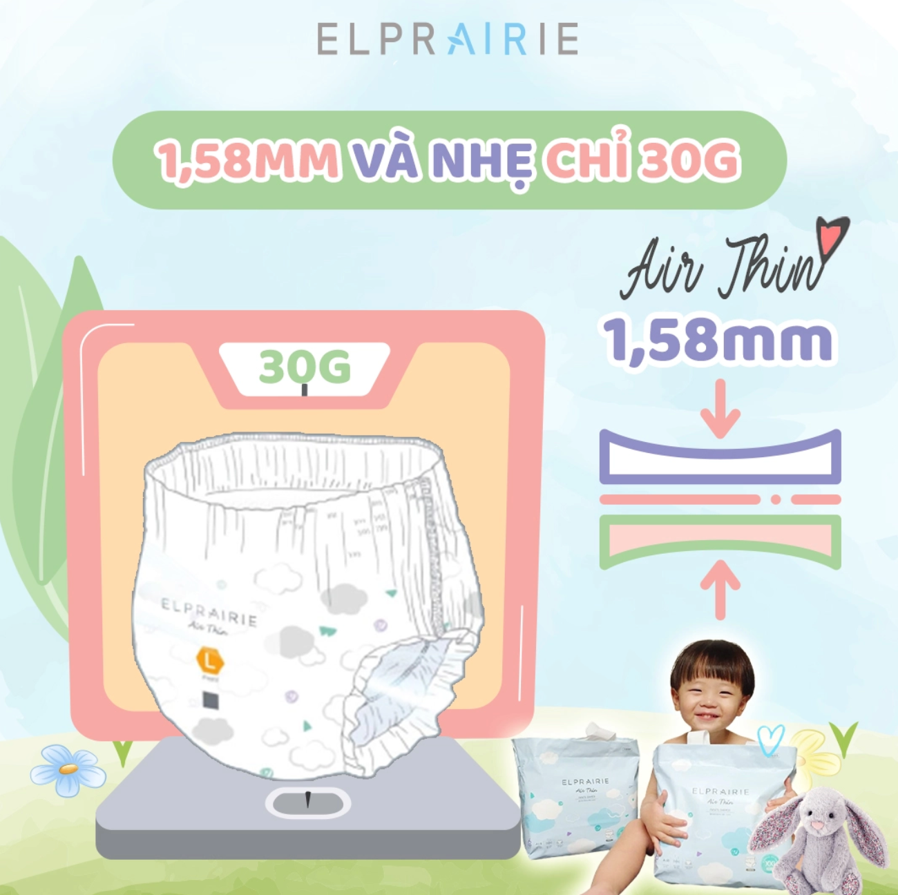 Tã/Bỉm Dán Elprairie Air Thin Nội Địa Hàn