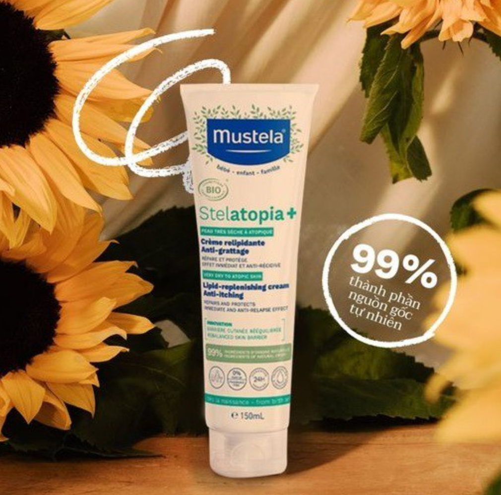 Kem Dưỡng Da Chàm Thể Tạng (Viêm Da Cơ Địa) Cho Trẻ Sơ Sinh, Trẻ Em Và Mẹ Bầu Mustela Stelatopia+ Lipid-Replenishing Cream 150ml (Mới)