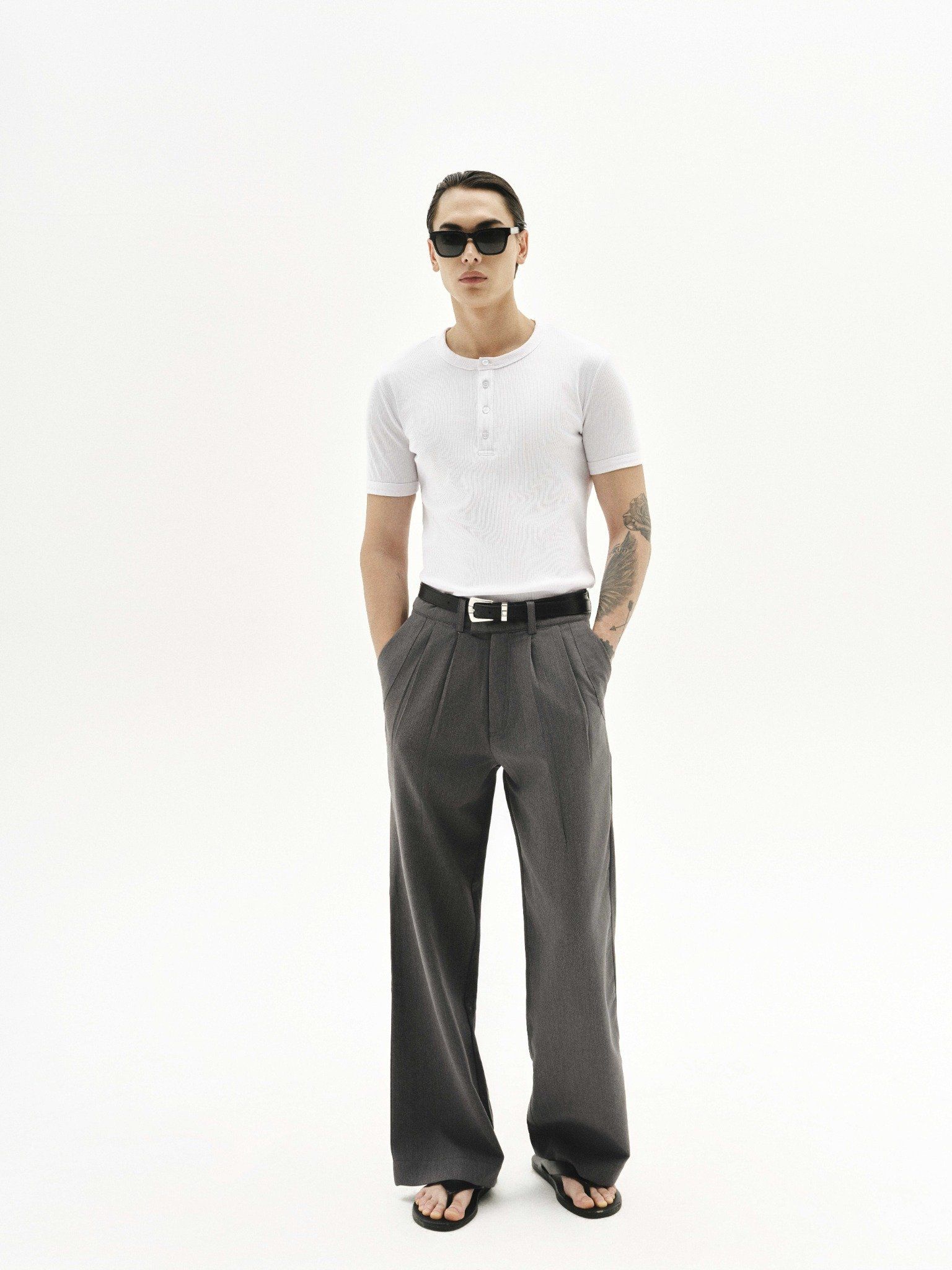 MAVERIK® BUTTON RIB SLIM FIT T-SHIRT ( WHITE )
