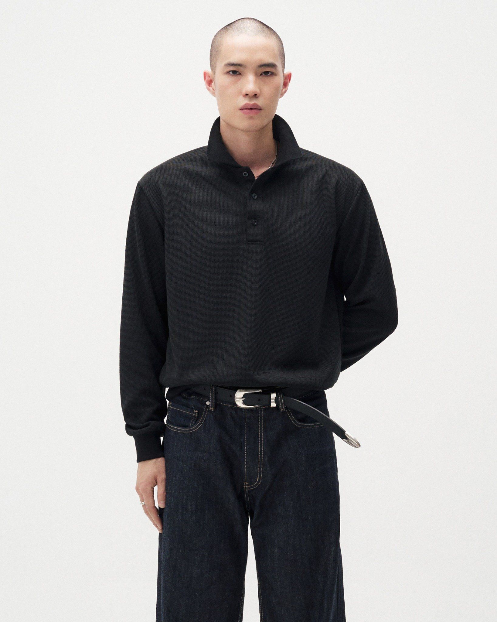 MAVERIK® WAFFLE LONGSLEEVES POLO SHIRT ( BLACK )