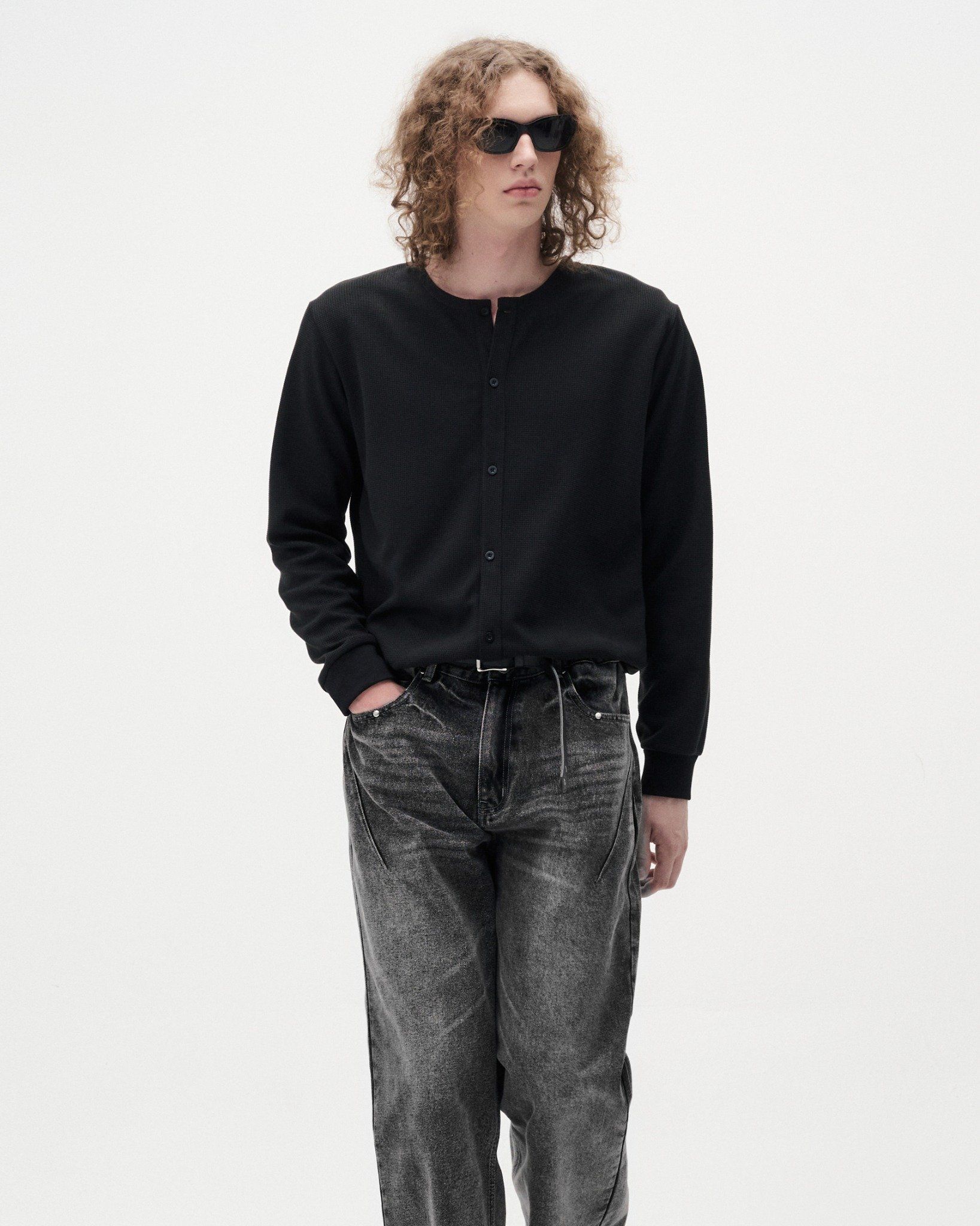MAVERIK® WAFFLE SHIRT CARDIGAN ( BLACK )