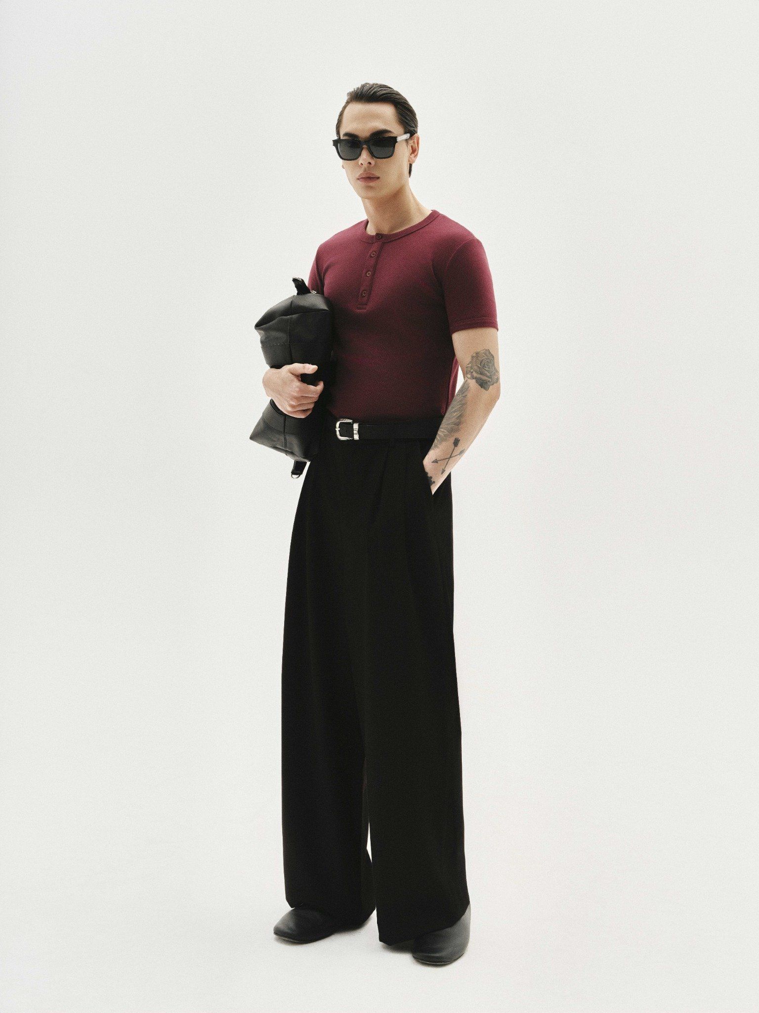 MAVERIK® BUTTON RIB SLIM FIT T-SHIRT ( BURGUNDY )