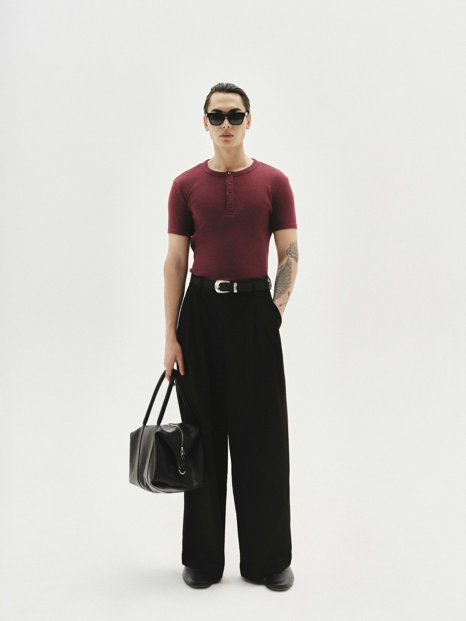 MAVERIK® BUTTON RIB SLIM FIT T-SHIRT ( BURGUNDY )
