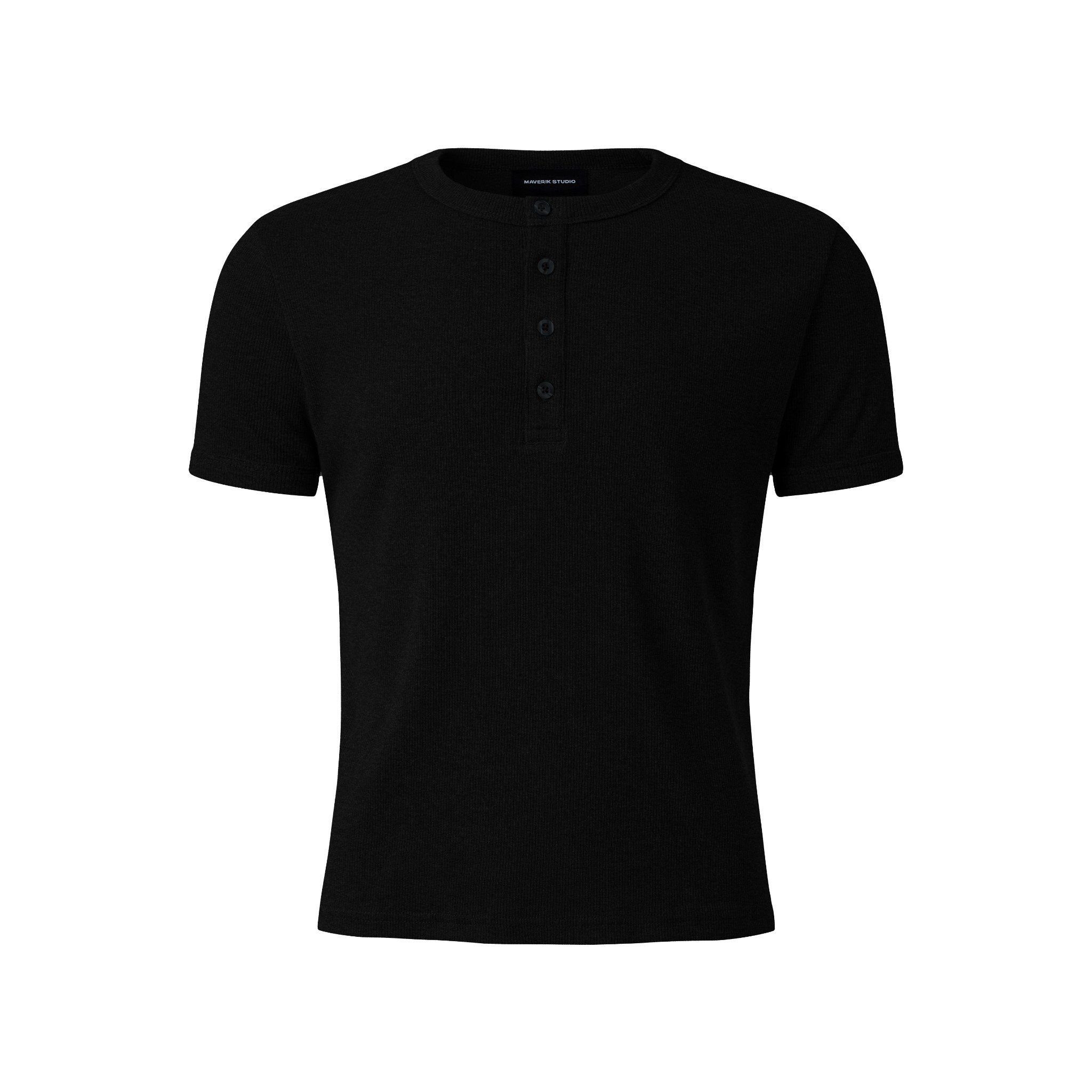 MAVERIK® BUTTON RIB SLIM FIT T-SHIRT ( BLACK )