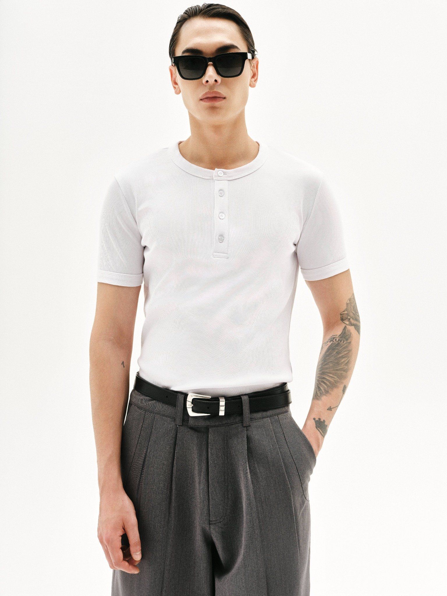 MAVERIK® BUTTON RIB SLIM FIT T-SHIRT ( WHITE )