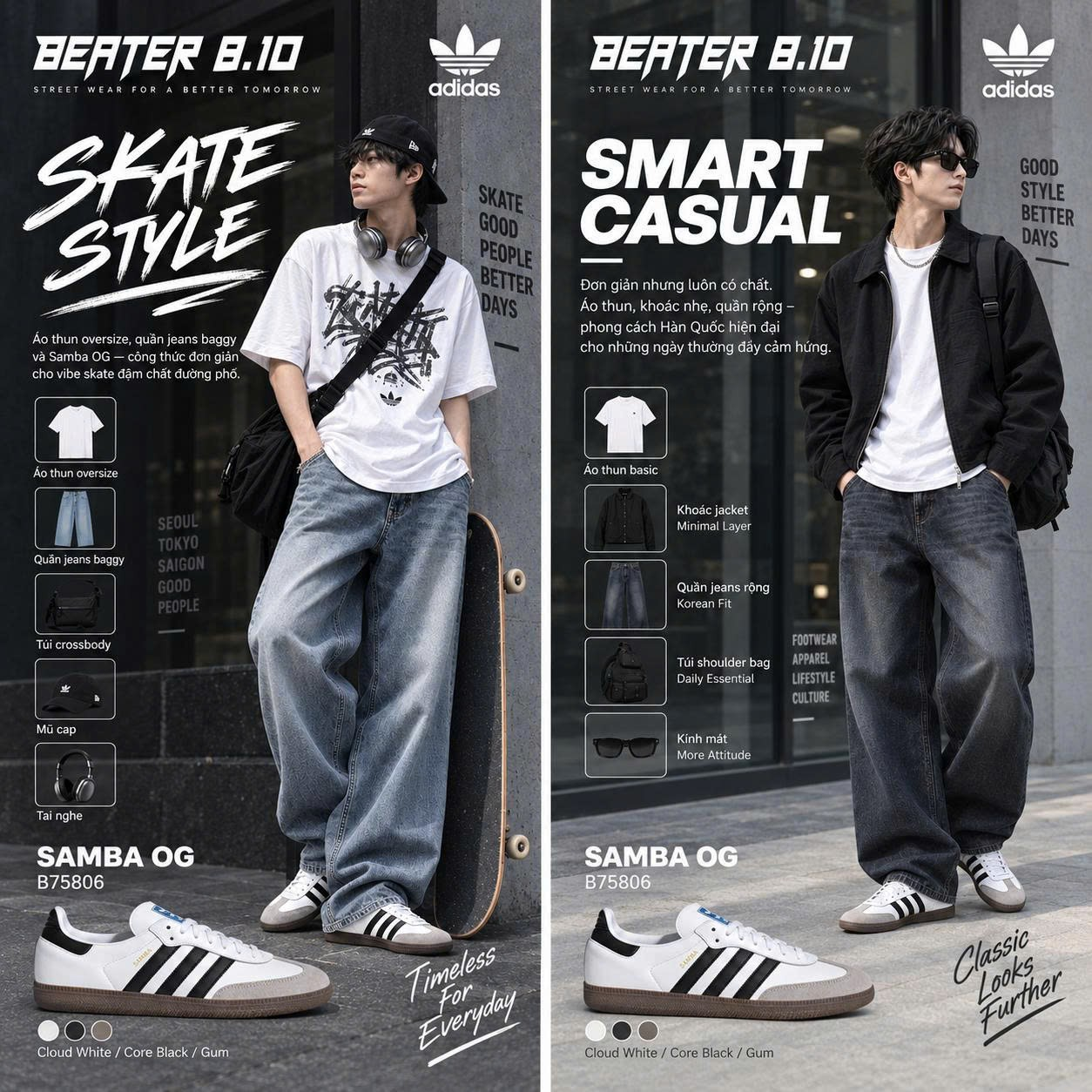 Hai cách phối Samba Skate Style và Smart Casual
