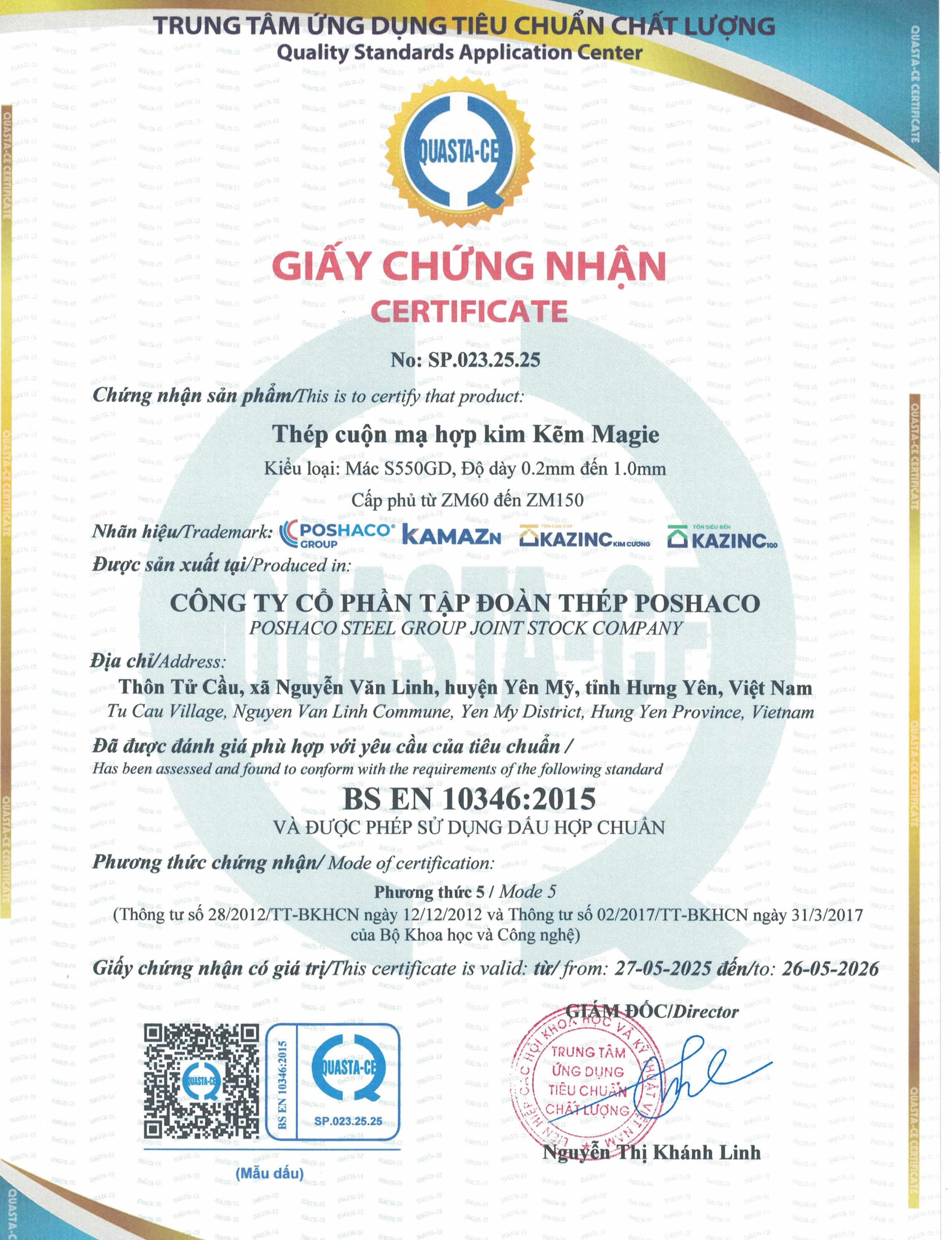 Chứng nhận BS EN 10346:2015