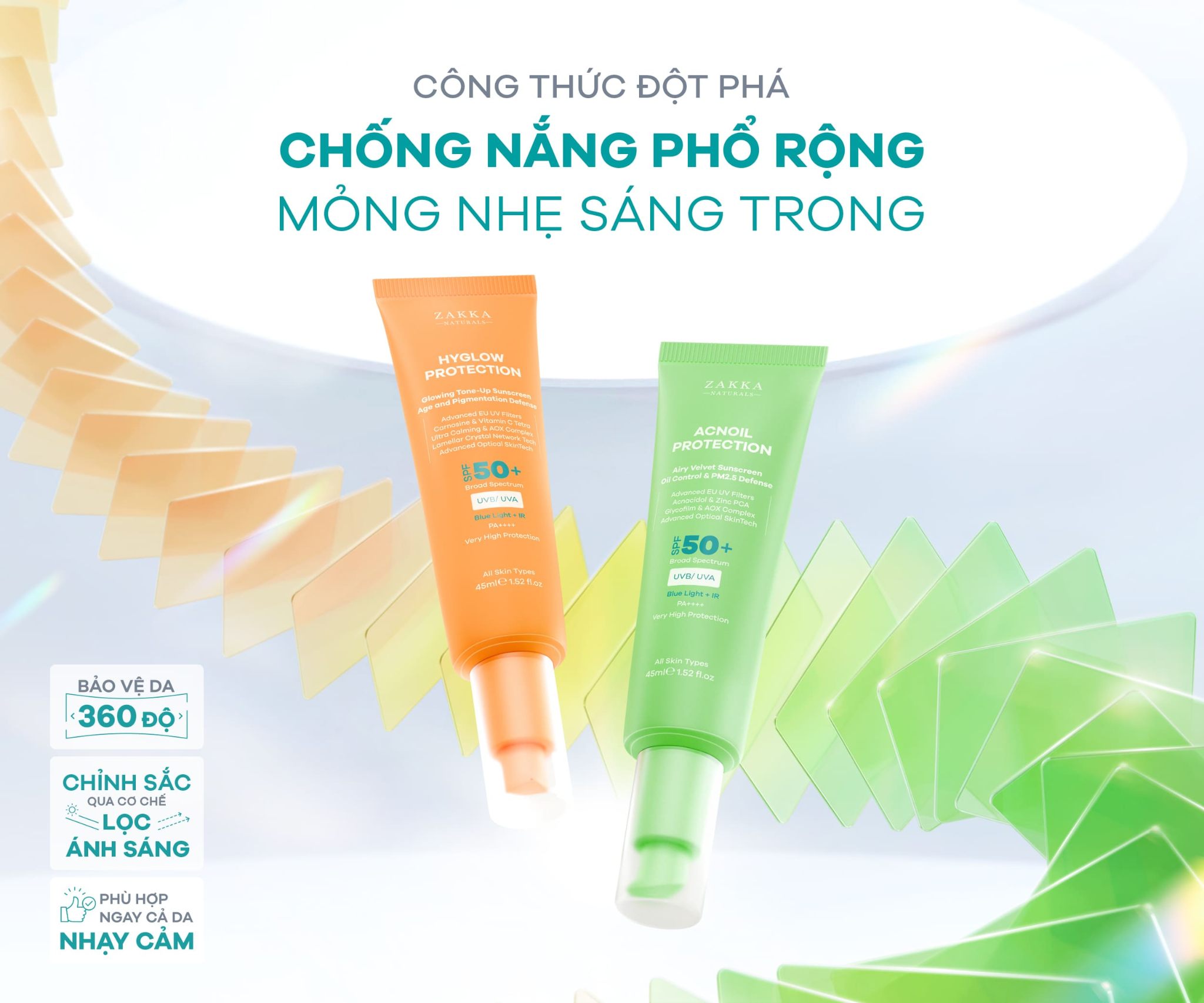 BỘ ĐÔI KEM CHỐNG NẮNG PHỔ RỘNG ACNOIL PROTECTION & HYGLOW PROTECTION