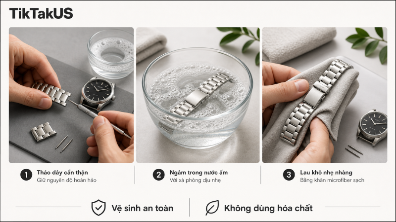 Vệ sinh đồng hồ dây kim loại, thép không gỉ