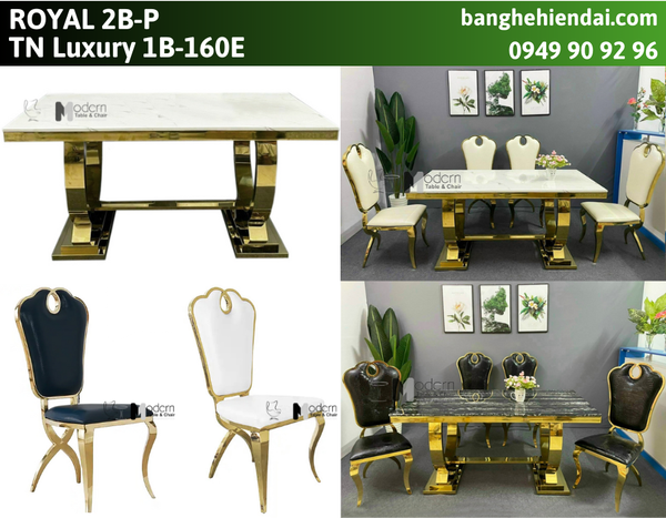 Bộ bàn mặt đá chữ nhật 4 ghế ăn nệm da TN1234-16E _ ECO 44A-P