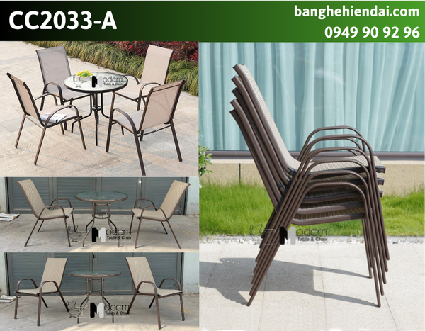 Ghế cafe vải lưới khung sắt ngả lưng nhẹ CC2033-T