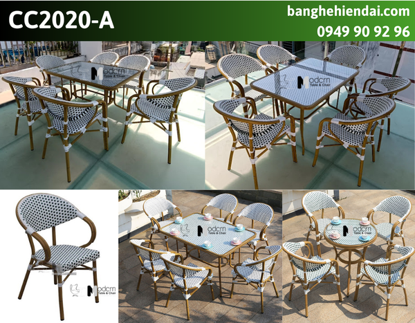 Ghế ngoài trời nệm đan dây nhựa có tay vịn CC2020-A