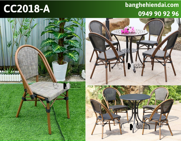 Ghế nhà hàng cafe ngoài trời lưng lưới khung nhôm CC2018-A