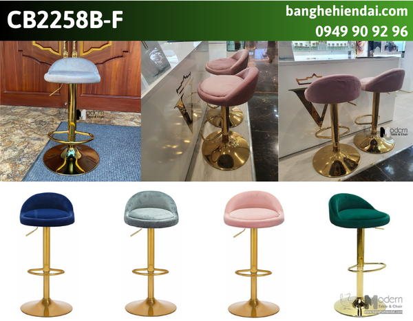 Ghế quầy bar nệm nhung tròn chân xoay CB2258-F
