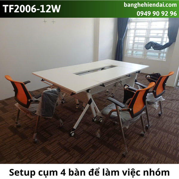 Bàn làm việc chân sắt mặt gỗ có bánh xe&nbsp;TF2006-12W