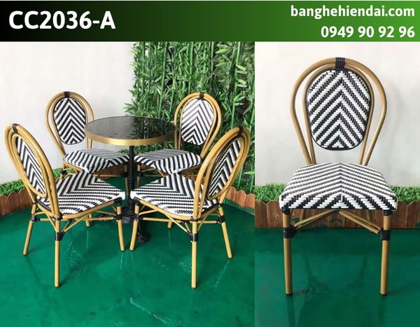 Ghế cafe nhà hàng nhựa giả mây đan sọc trắng đen CC2036A