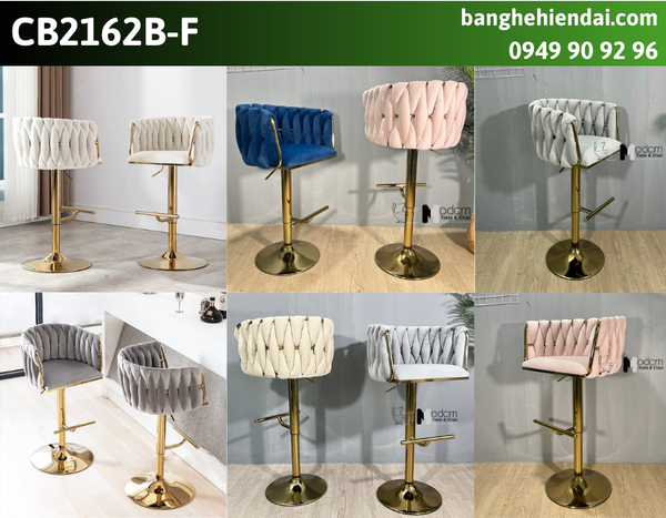 Ghế quầy bar nệm vải nhung chân mạ màu vàng CB2162-F