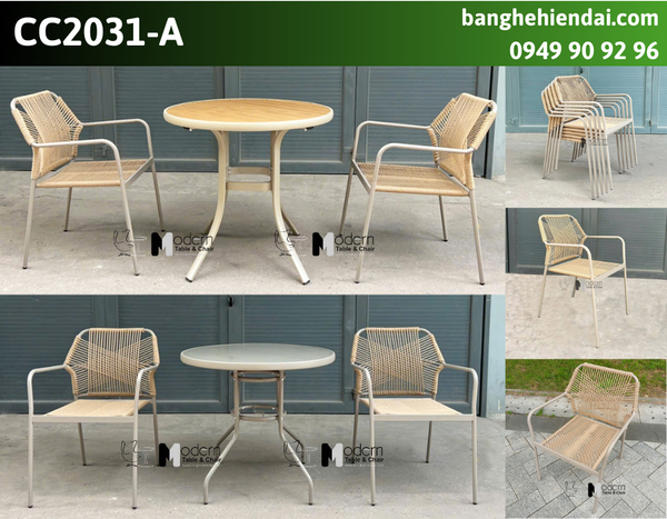 Ghế ngoài trời nệm lưng nhựa giả dây đay đan chéo CC2031-T