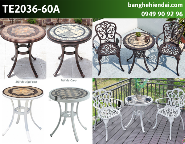 Bàn cafe ngoài trời mặt đá họa tiết độc đáo TE2036-60A