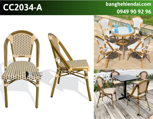 Ghế ăn sân vườn khung nhôm nệm giả mây đan CC2034A