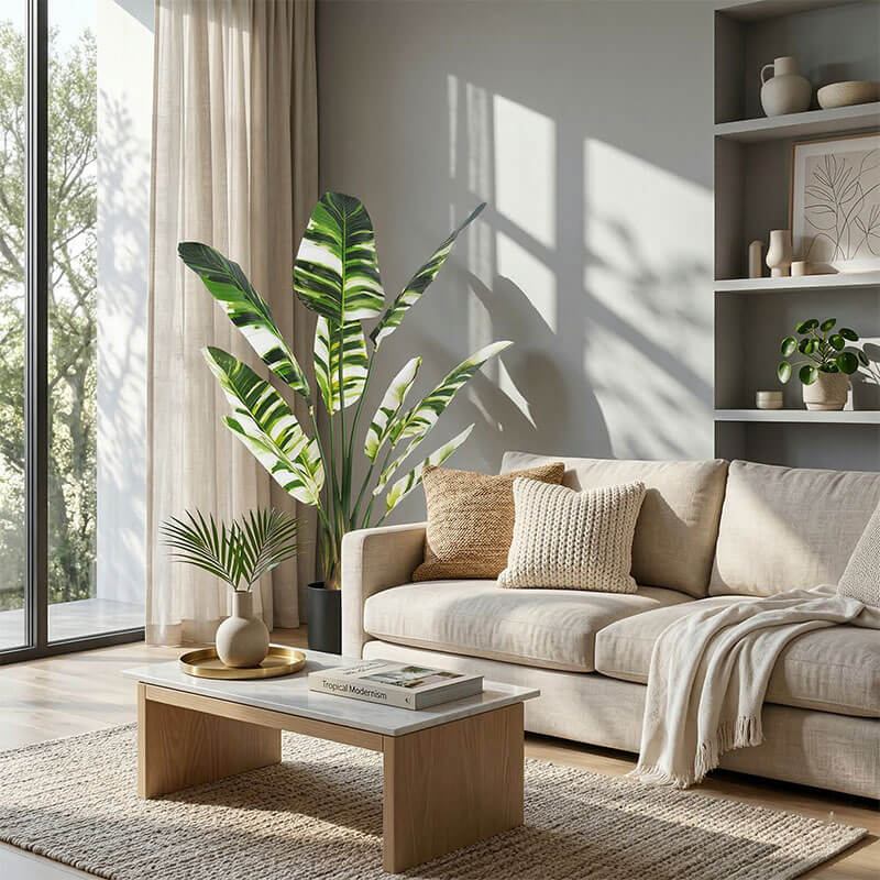 cây chuối lá vằn trang trí phòng khách