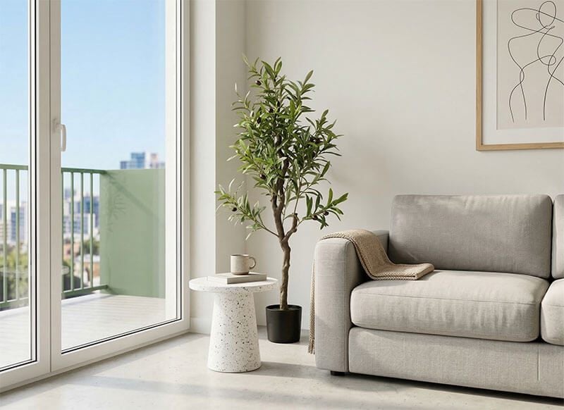 cây giả nhỏ trang trí phòng khách chung cư