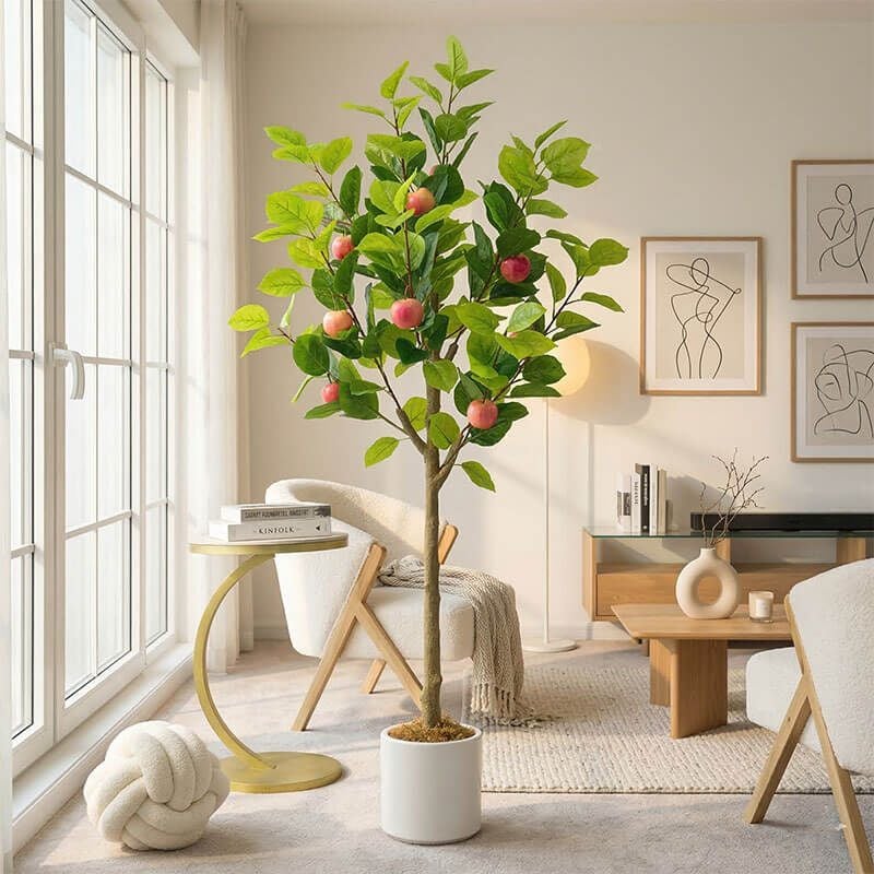 cây giả decor đặt cạnh cửa sổ