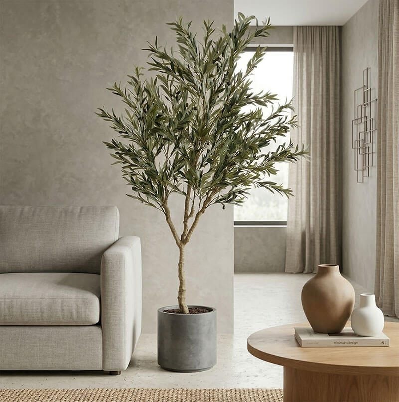 decor phòng khách bằng cây giả