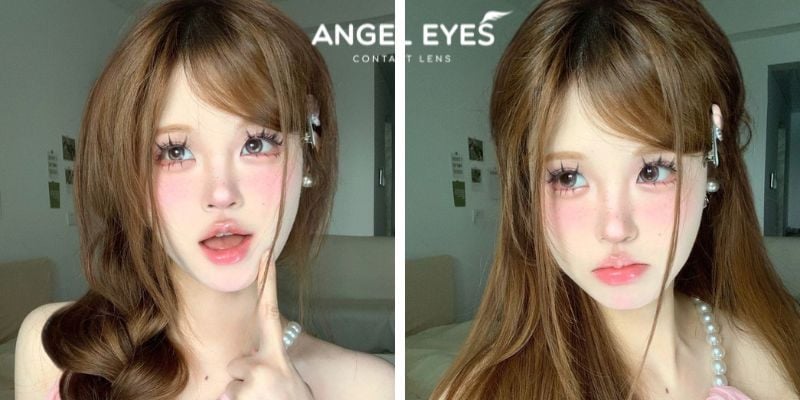 Tóc vàng đeo lens giãn nhẹ giúp mắt trong trẻo