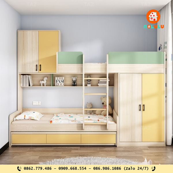 🛏️ Tối ưu căn hộ mini với giường tầng kết hợp bàn học & tủ đồ đa năng