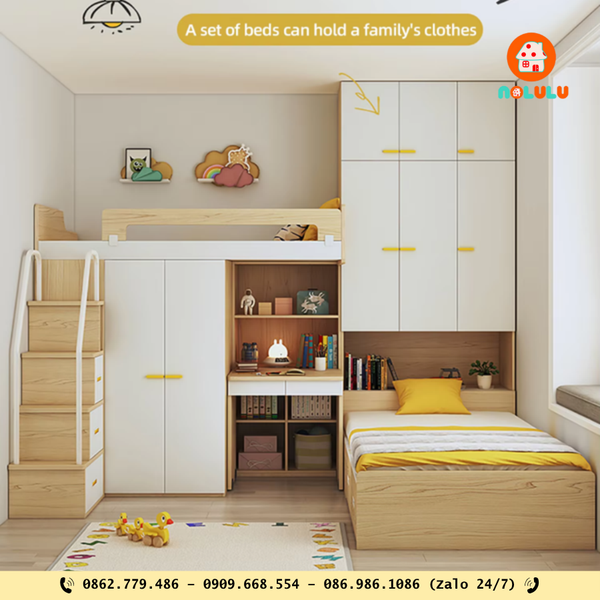 🛏️ Tối ưu căn hộ mini với giường tầng kết hợp bàn học & tủ đồ đa năng