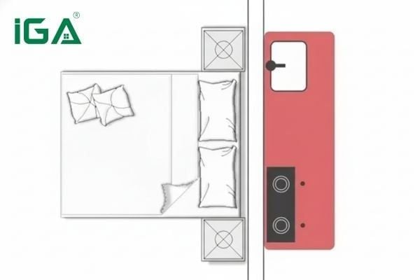 Không nên đặt giường ngủ sát tường bếp