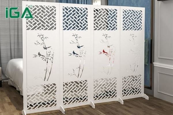 Bình phong đặt trong phòng ngủ tạo không gian riêng tư