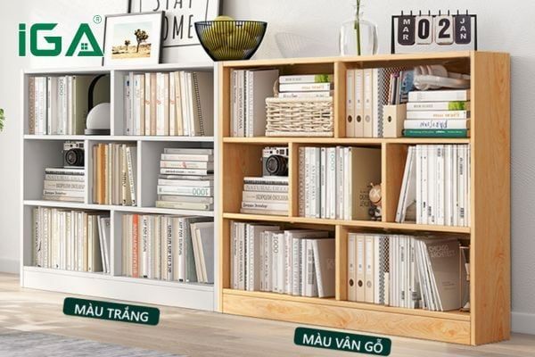 Kệ sách trang trí phòng khách làm từ gỗ công nghiệp